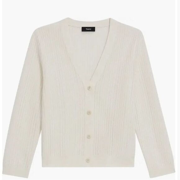 Theory Cotton Blend Cropped Shrunken Cardigan in Ivory NWT Size Petite - Picture 3 of 8